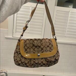 Coach Brown and Yellow Signature Shoulder Bag